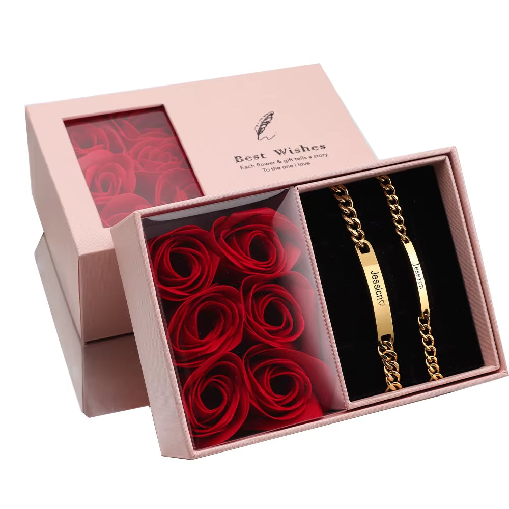 2Pcs/Set Custom Name Anniversary Couple Bracelet Titanium Steel 18K Gold Plating High Quality Jewelry Gift for Men and Women