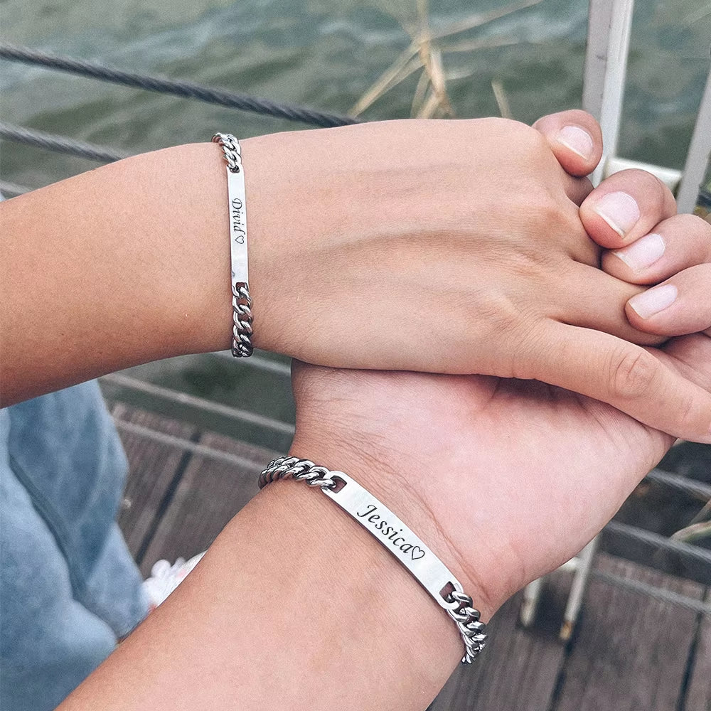 2Pcs/Set Custom Name Anniversary Couple Bracelet Titanium Steel 18K Gold Plating High Quality Jewelry Gift for Men and Women