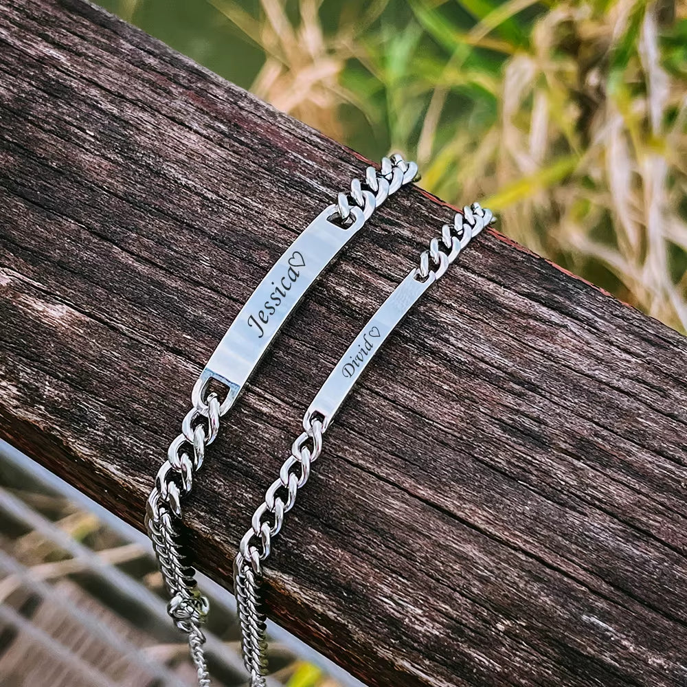 2Pcs/Set Custom Name Anniversary Couple Bracelet Titanium Steel 18K Gold Plating High Quality Jewelry Gift for Men and Women