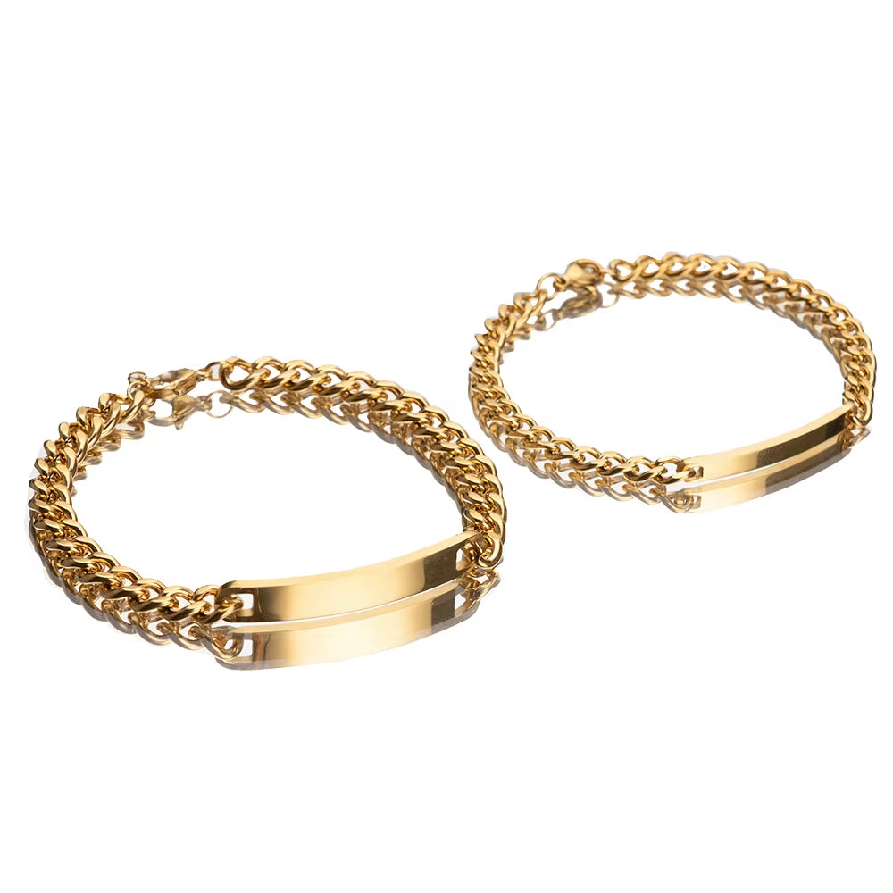 2Pcs/Set Custom Name Anniversary Couple Bracelet Titanium Steel 18K Gold Plating High Quality Jewelry Gift for Men and Women