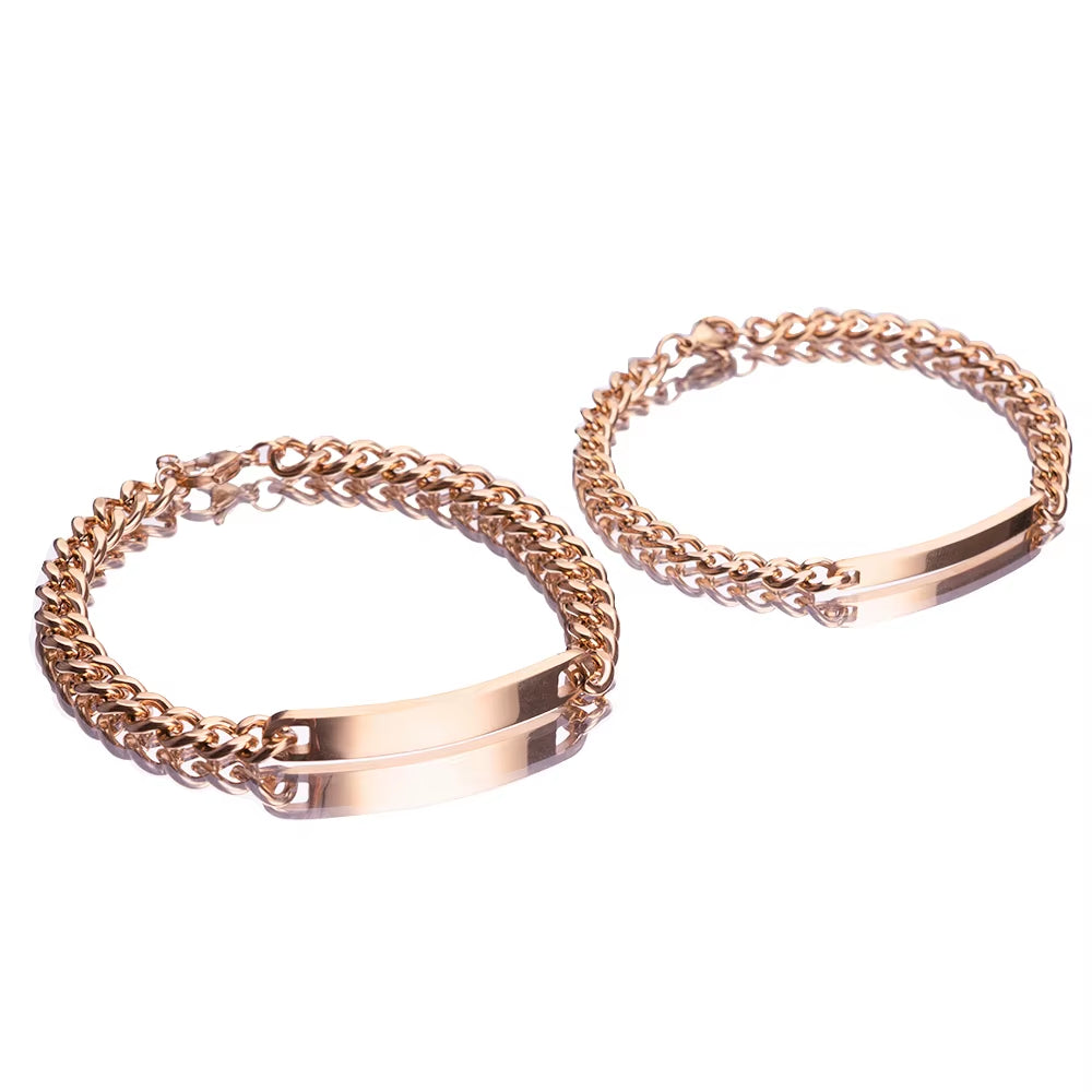 2Pcs/Set Custom Name Anniversary Couple Bracelet Titanium Steel 18K Gold Plating High Quality Jewelry Gift for Men and Women