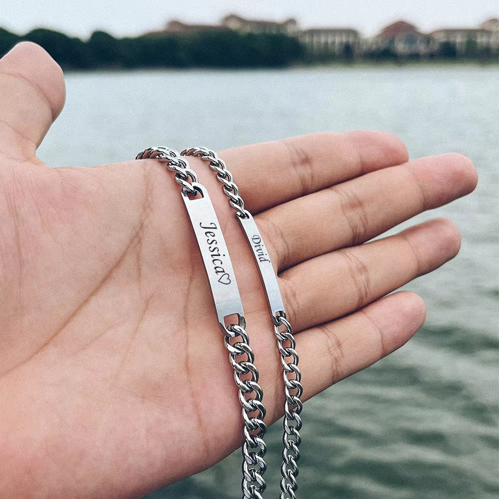 2Pcs/Set Custom Name Anniversary Couple Bracelet Titanium Steel 18K Gold Plating High Quality Jewelry Gift for Men and Women