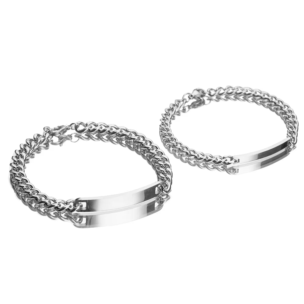 2Pcs/Set Custom Name Anniversary Couple Bracelet Titanium Steel 18K Gold Plating High Quality Jewelry Gift for Men and Women