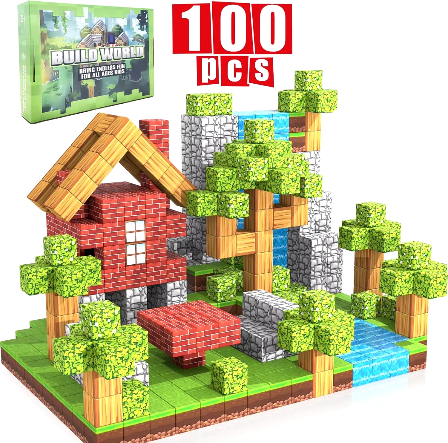 100PCS Magnetic Blocks Toy Build Mine Magnet World Set for Boys Girls STEM Montessori Sensory Cubes for Toddlers Gift