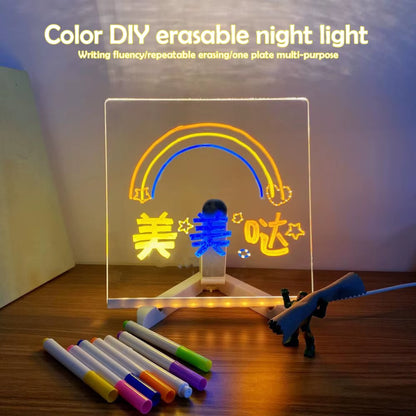 LED Note Board Night Light with 7 Colors Pen Lighted Acrylic Drawing Board Glowing Message Marker Board for Office School Home