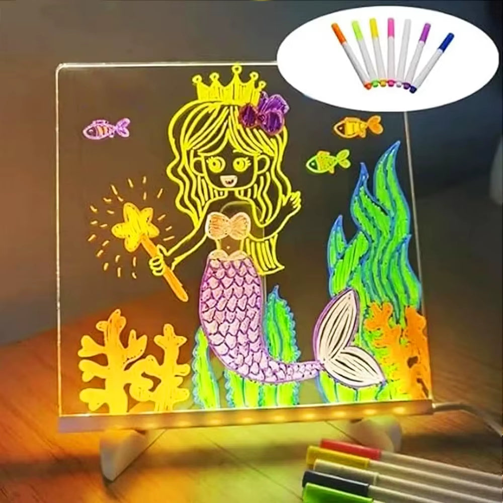 LED Note Board Night Light with 7 Colors Pen Lighted Acrylic Drawing Board Glowing Message Marker Board for Office School Home